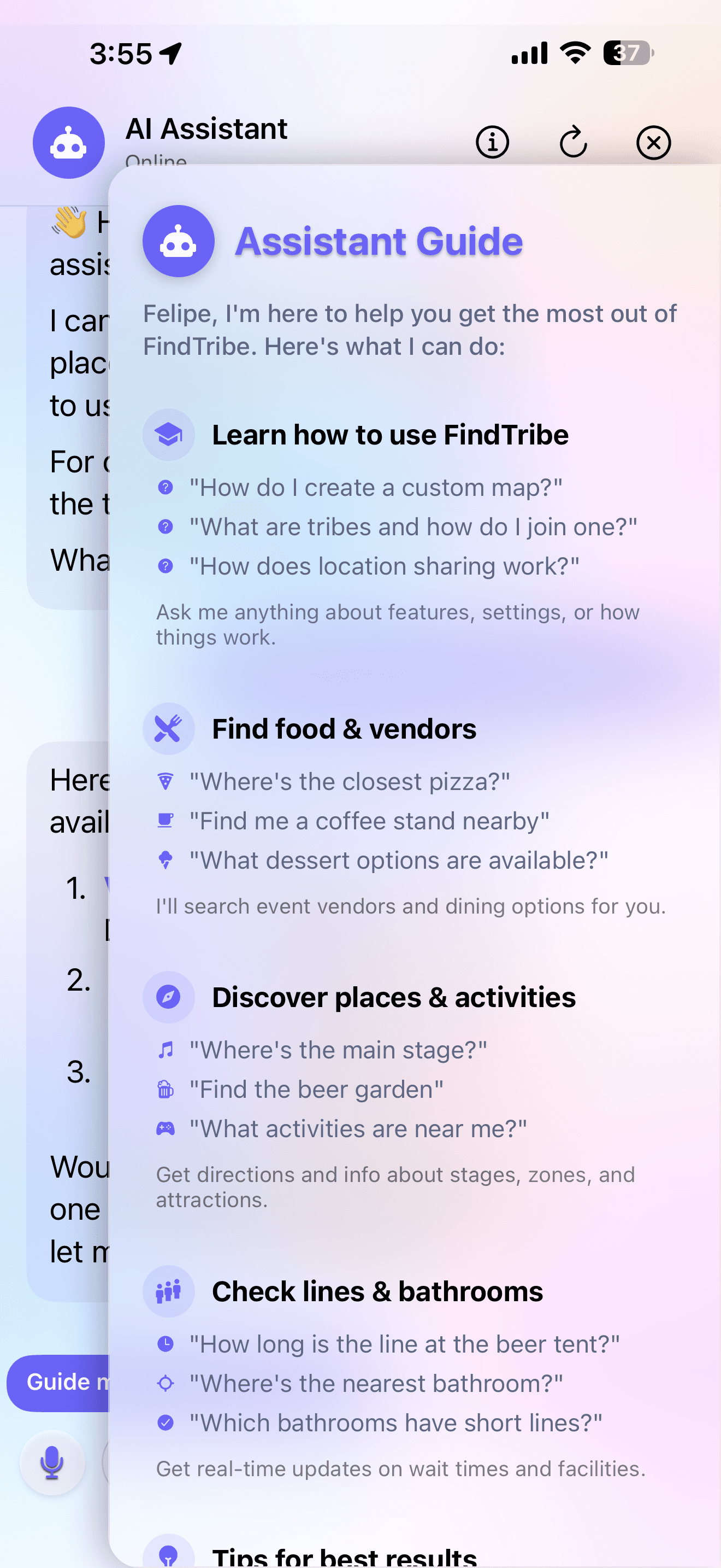 AI assistant info drawer